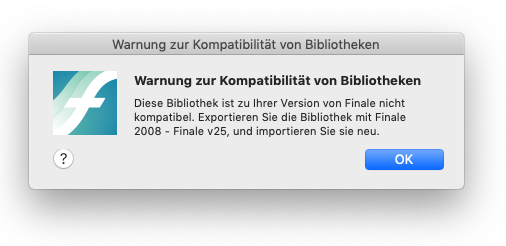 Dialogbox Warnung zur Kompatibilität von Bibliotheken